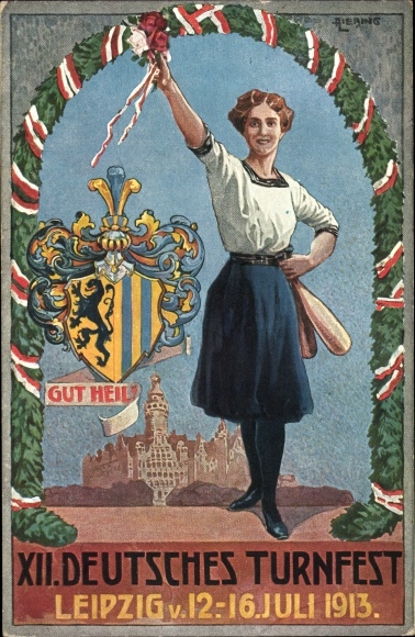Coat of arms PC Leipzig in Saxony, XII. German Gymnastics Festival 1913, Gut Heil