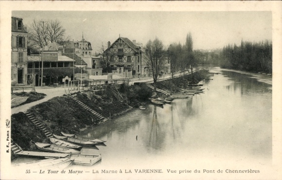 Ak La Varenne Chennevières Saint-Maur-des-Fossés Val de Marne, Blick auf die Marne, Pont de Chenn