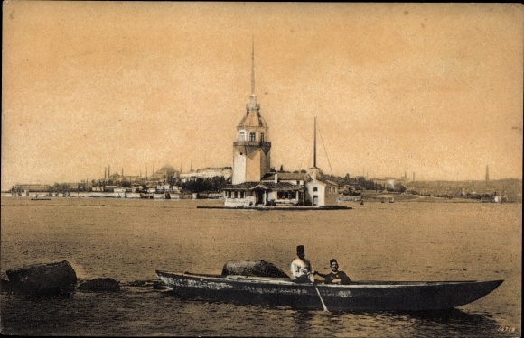 Postcard Constantinople Istanbul Turkey, Tour de Leandre, rowing boat