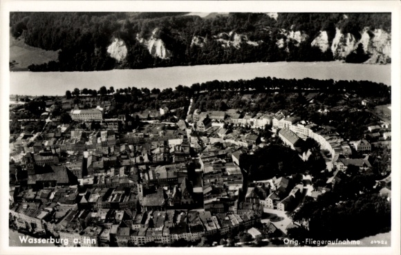Postcard Wasserburg am Inn Upper Bavaria, aerial photograph