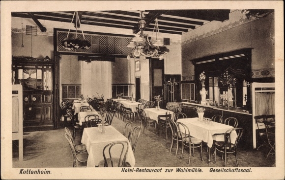 Ansichtkaart Kottenheim in de Eifel, Hotel Restaurant zur Waldmühle, sociale zaal