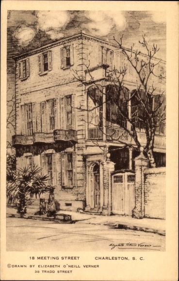 Kunstenaar Briefkaart Charleston South Carolina USA, Meeting Street
