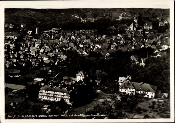 Postcard Bad Orb in Spessart Hessen, aerial photography, Spessartsanatorium