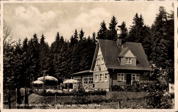 Postcard Brennersgrün Lehesten in the Thuringian Forest, Jägerhaus-Leubnitztal, idyllic forest café, restaurant
