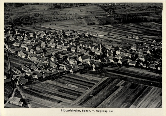 Postcard Hügelsheim am Rhein, aerial photograph