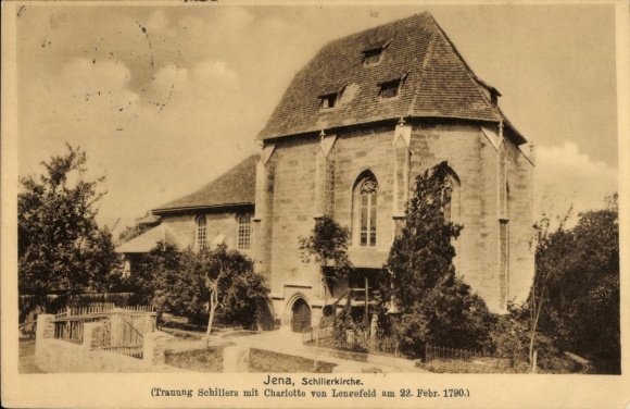 Ak Jena in Thüringen, Schillerkirche, Trauung Schillers, Charlotte von Lenzefeld, 22. Februar 179