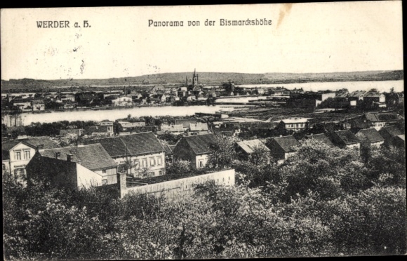 Postcard Werder an der Havel, panorama from the Bismarckshöhe, view of the town with churches