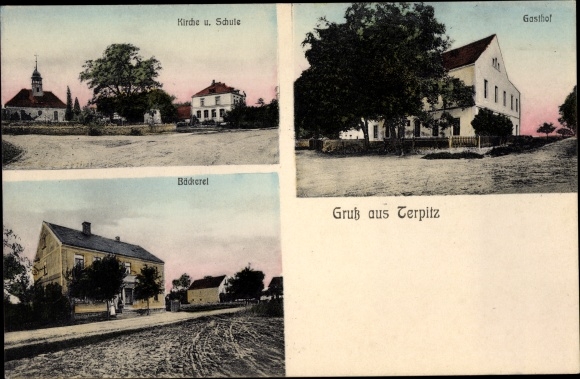 Ak Terpitz Liebschützberg in Saksen, kerk, school, herberg, bakkerij