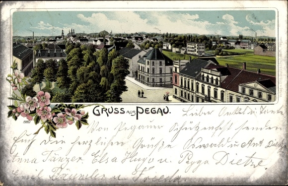 Chromo-Litho Pegau an der Weißen Elster Sachsen, view over the city