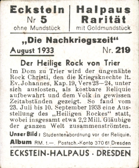 Collector's picture The post-war period No. 219, August 1933, The Holy Rock of Trier, student delegation