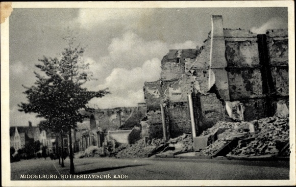 Zdjęcie Middelburg Zeeland Holandia, zniszczenia wojenne, II wojna światowa, Rotterdamsche Kade