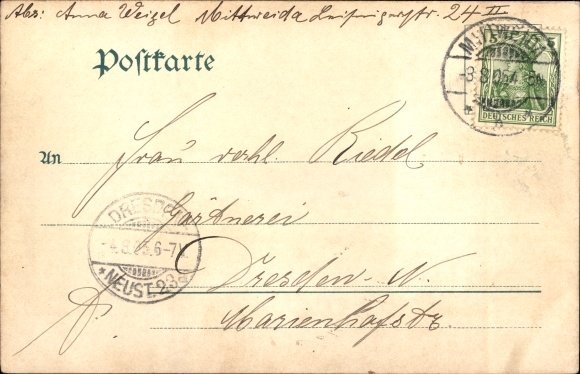Postcard Neudörfchen Mittweida in Saxony, new bridge with Zschopautal