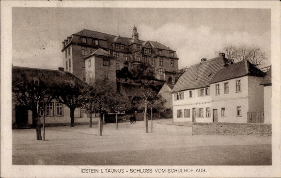 Postcard Idstein in the Taunus Hessen, castle houses, trees, square