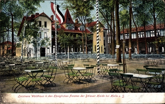 Postcard Dölau Halle an der Saale, terrace area at Leistner&#39;s forest house in the forests of the Dölauer Haide