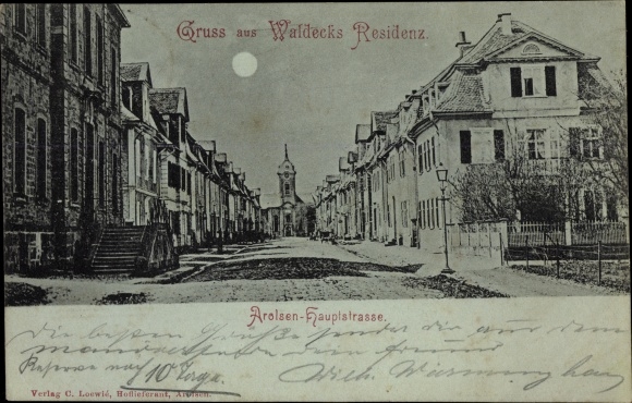 Moonlight Postcard Bad Arolsen in Hessen, main street, Waldeck&#39;s residence