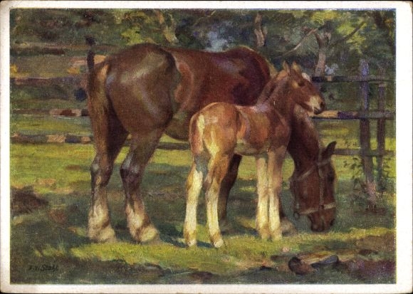 Artist PC Stahl, Franz Xaver, foal and mare, Great German Art Exhibition 1942, HDK