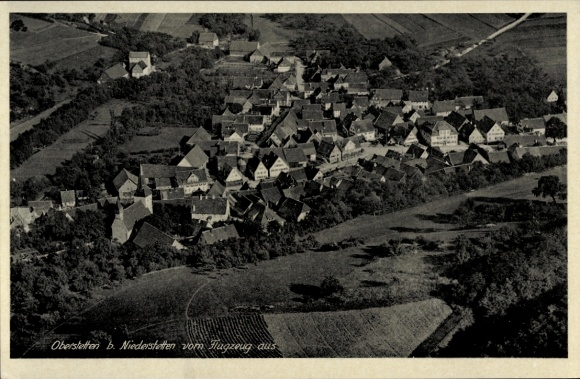 Postcard Oberstetten Niederstetten in Baden Württemberg, aerial view of many houses, rural surroundings
