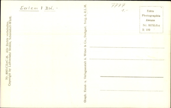 Postcard Salem in the Bodenseekreis Baden, Imperial Abbey, aerial photograph
