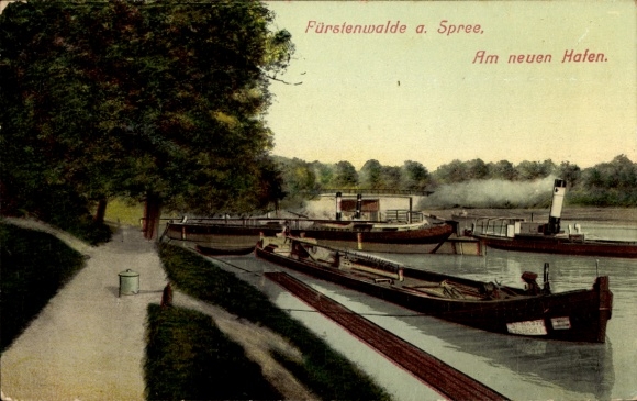 Ak Fürstenwalde an der Spree, Am neuen Hafen, Salondampfer