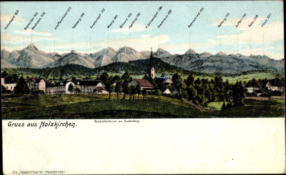 Postcard Holzkirchen in Oberbayern, general view, Taubenberg observation tower