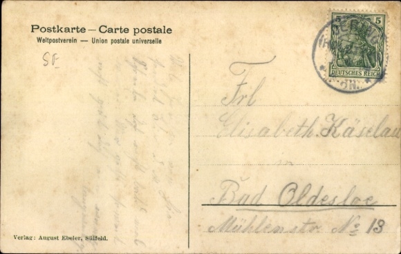 Postcard Sülfeld in Holstein, market square with peace oak