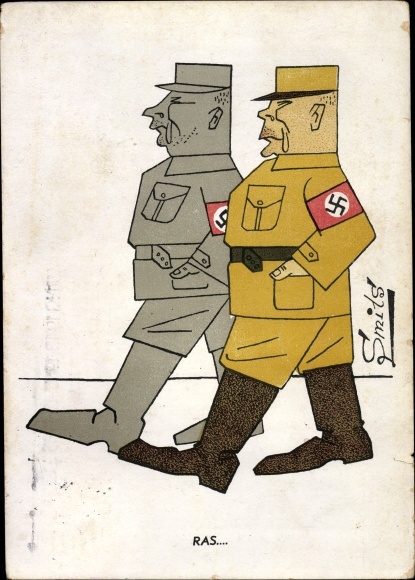 Künstler Ak Smits, Ras, Race, Karikatur von Wehrmachtsoldaten