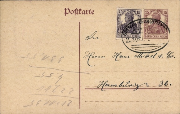 Stempel kolejowy Breslau Charlottenbrunn?, na papierze pocztowym