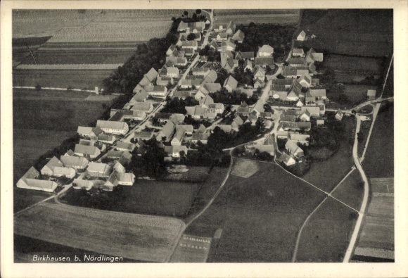 Postcard Birkhausen near Nördlingen in Swabia, aerial photograph