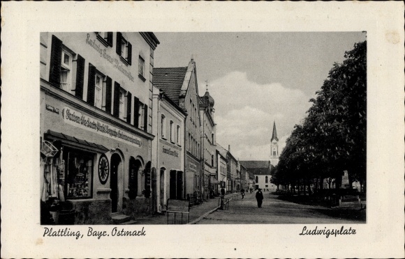 Postcard Plattling im Gäuboden Niederbayern, view of the Ludwigsplatz, master painter