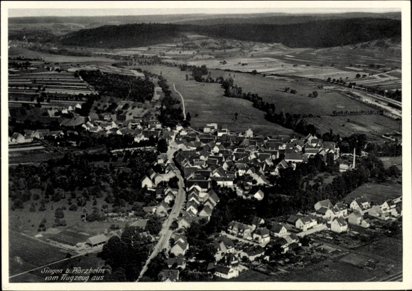 Postcard Singen Hohentwiel Baden Württemberg, aerial view of rural surroundings, houses, street