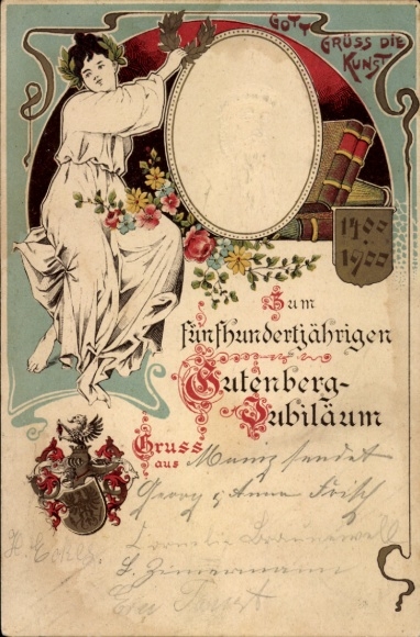 Embossing Coat of Arms Chromo-Litho 500th Gutenberg Anniversary 1400 - 1900