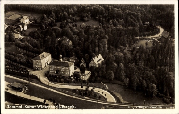 Ak Thermalbad Wiesenbad Erzgebirge, Fliegeraufnahme