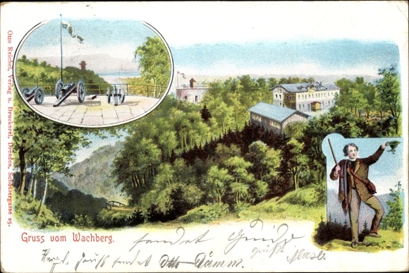 Chromo-Litho Dresden Wachwitz, Wachberg, inn, cannons