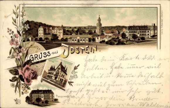 Chromo-Litho Idstein in the Taunus Hesse, general view, post office, building trade school