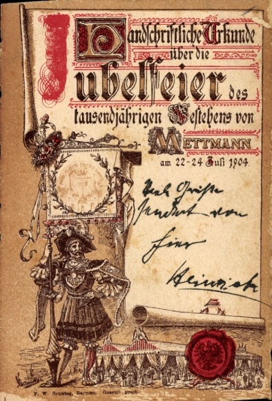 Postcard Mettmann in North Rhine Westphalia, handwritten document about the jubilee celebration in 1904