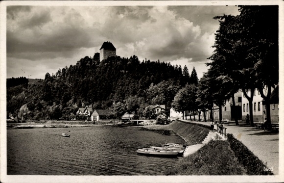 Postcard Ziegenrück on the Saale, promenade, boats