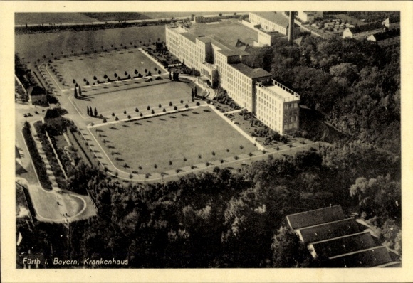 Postcard Fürth in Middle Franconia Bavaria, aerial photography, hospital