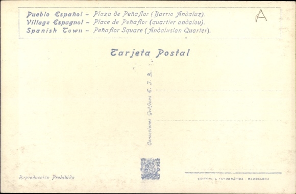 Postcard Exposicion Internacional de Barcelona 1929, Plaza de Pehaflor, Pueblo Espagnol
