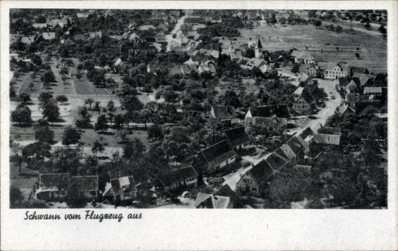 Postcard Schwann Staubenhardt in the Black Forest, aerial view of residential areas, trees, streets