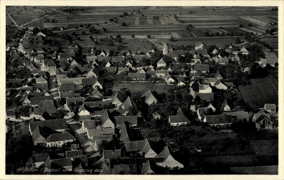 Postcard Grißheim Neuenburg am Rhein Baden, aerial photograph