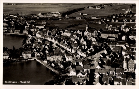Postcard Böblingen in Württemberg, aerial view of water tower, architecture, many roofs, landscape