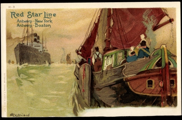 Artist Chromo-Litho Cassiens, H., Red Star Line, steamer, sailboat
