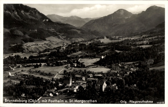 Postcard Brannenburg in Upper Bavaria, aerial photograph, Postheim, St. Margarethen