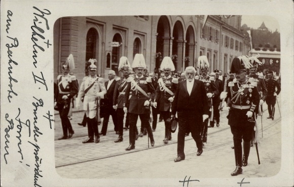 Zdjęcie KP Berno Szwajcaria, dworzec kolejowy, cesarz Wilhelm II podczas wizyty państwowej, prezydent federalny Ludwig Forrer