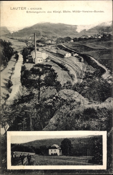 Postcard Lauter Bernsbach in the Ore Mountains, royal rest home. Saxon. Military association, railway line