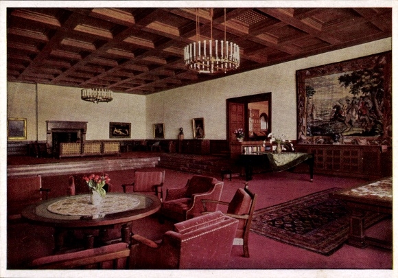 Postcard Obersalzberg Berchtesgaden in Upper Bavaria, Berghof, Great Hall, interior view