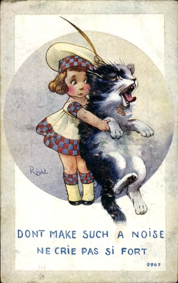 Artist Postcard Right, Don't make such a noise, Meowing house cat, Girl