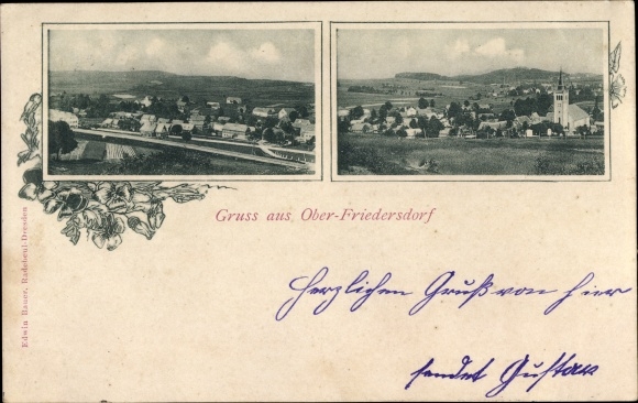 Ak Oberfriedersdorf Friedersdorf Neusalza Spremberg in Sachsen, Panorama, Kirche
