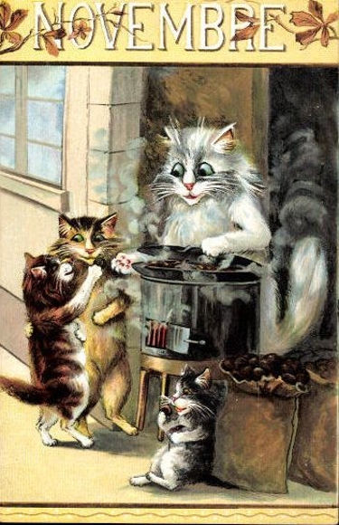 Set of 12 Artist AK Cats, Months, French Series