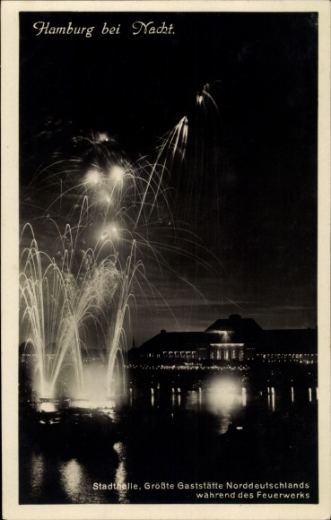PC Hamburg North Winterhude, Stadthalle restaurant at night, fireworks